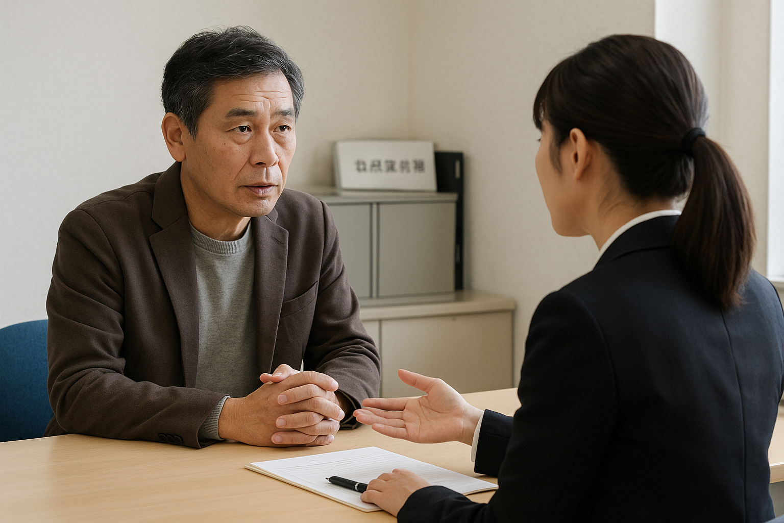 役所で福祉葬の相談をする人