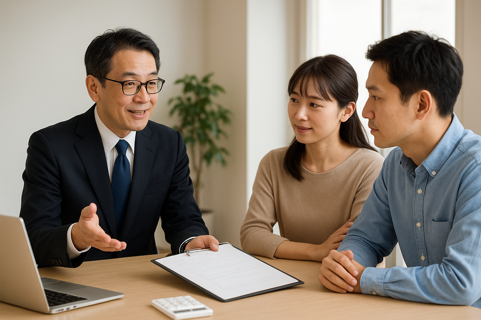 保険や資産についてファイナンシャルプランナーに相談している夫婦